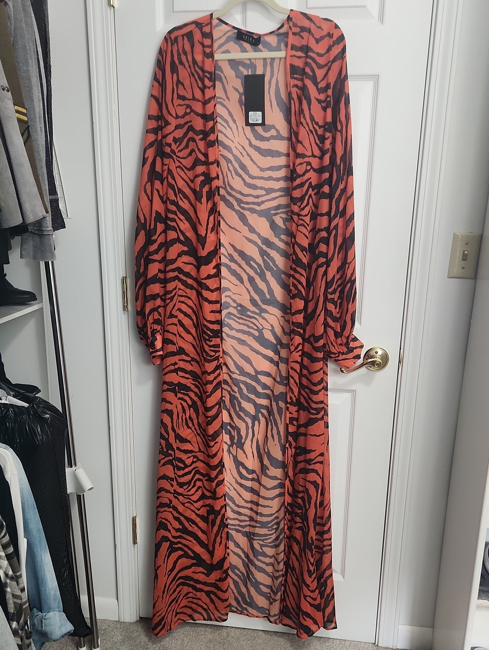 AKIRA Orange and Black Tiger-Print Bengals Duster Cape
